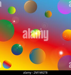 Abstract background with cluster of spheres. Multicolored bubbles on a blue-orange background. Vector illustration of multicolored balloons. Modern tr Stock Vector