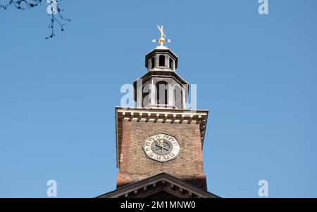 Spire/Clock Tower, St Peter's Church (1721),  off Oxford Street, London, UK Stock Photo