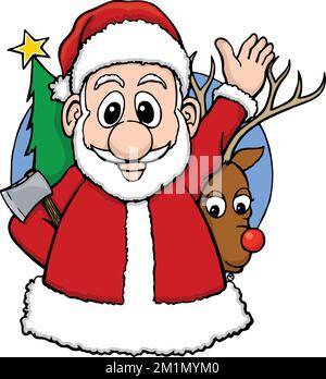 Cartoon funny santa claus, reindeer and snowman dancing isolated on ...