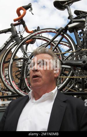 20120708 - ROESELARE, BELGIUM: Belgian Assistant Team Manager Lucien Van Impe of Accent.Jobs-Willems Veranda's pictured at the start of the GP Jean-Pierre Monsere cycling race in Roeselare, Sunday 08 July 2012. The Belgian cycling world is in shock after the unexpected death of Accent Jobs - Veranda's Willems cyclist Rob Goris, a former professional ice-hockey player, at his hotel in Honfleur, France. Goris was not participating in the Tour. Wednesday evening he had been a guest in the VRT's Tour de France television talk show 'Vive le Velo'. Goris, only 30 years old, died from a cardiac arres Stock Photo