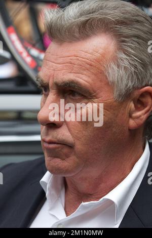 20120708 - ROESELARE, BELGIUM: Belgian Assistant Team Manager Lucien Van Impe of Accent.Jobs-Willems Veranda's pictured at the start of the GP Jean-Pierre Monsere cycling race in Roeselare, Sunday 08 July 2012. The Belgian cycling world is in shock after the unexpected death of Accent Jobs - Veranda's Willems cyclist Rob Goris, a former professional ice-hockey player, at his hotel in Honfleur, France. Goris was not participating in the Tour. Wednesday evening he had been a guest in the VRT's Tour de France television talk show 'Vive le Velo'. Goris, only 30 years old, died from a cardiac arres Stock Photo