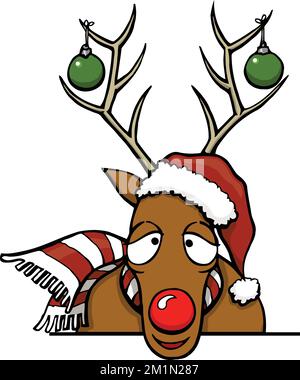 cartoon red nose reindeer with red and white scarf Stock Vector