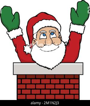 Santa Claus waving from a brick chimne Stock Vector