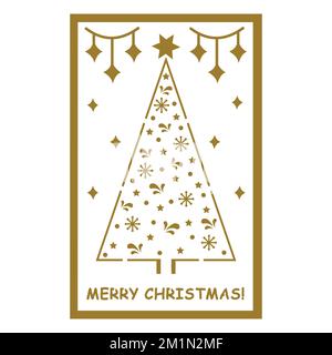 Multi layered 3D Christmas card with a papercut style Christmas tree, vector illustration, Laser cut paper. Stock Vector