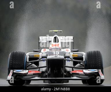 20120831 - BRUSSELS, BELGIUM: Mexican Sergio Perez of Sauber in action during a practice session ahead of the Grand Prix F1 of Belgium, in Spa-Francorchamps, Friday 31 August 2012. The Spa-Francorchamps Formula One Grand Prix takes place this weekend, from 31 August to 02 September. Stock Photo