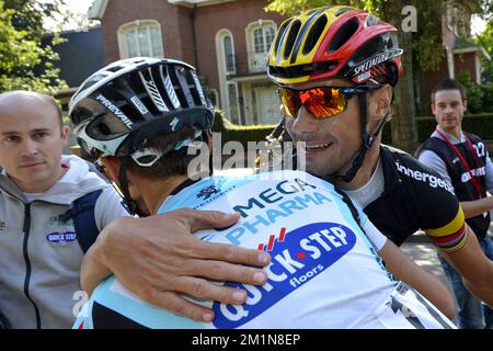 20120831 - ANTWERP, BELGIUM: Belgian national champion Tom Boonen of team Omega Pharma - Quick Step pictured after the first stage of the first edition of the World Ports Cycling Classic, Friday 31 August 2012 in Antwerp. BELGA PHOTO DIRK WAEM Stock Photo