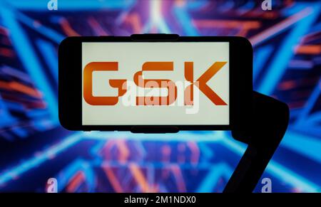 India. 13th Dec, 2022. In this photo illustration, the logo of GlaxoSmithKline (GSK) is seen displayed on a mobile phone screen. (Photo by Idrees Abbas/SOPA Images/Sipa USA) Credit: Sipa USA/Alamy Live News Stock Photo