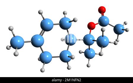 3D image of Terpinyl acetate skeletal formula - molecular chemical structure of phytochemical isolated on white background Stock Photo