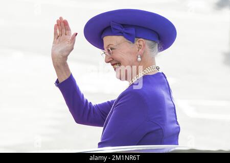 20121020 - LUXEMBOURG, LUXEMBOURG: Queen Margrethe II of Denmark pictured at the arrival at the Notre-Dame cathedral of Luxembourg, for the religious marriage of Crown Prince Guillaume of Luxembourg and Princess Stephanie, Saturday 20 October 2012, in Luxembourg city. The marriage celebrations last two days. BELGA PHOTO NICOLAS LAMBERT Stock Photo