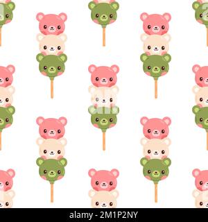 Dango seamless pattern Japanese traditional dessert isolated on white. Hanami Dango dessert vector  Stock Vector