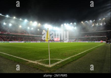 20121207 - LIEGE, BELGIUM: Illustration picture shows an empty pitch in the Sclessin stadium during the Jupiler Pro League match between Standard and Charleroi, in Liege, Friday 07 December 2012, on day 19 of the Belgian soccer championship. BELGA PHOTO YORICK JANSENS Stock Photo