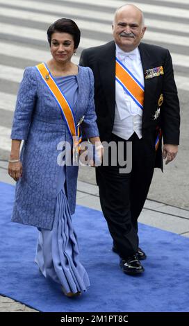 Prince El Hassan bin Talal and Princess Sarvath El Hassan of Jordan arrives for the investiture of Prince Willem Alexander as King, Tuesday 30 April 2013, in Amsterdam, The Netherlands. Dutch Queen Beatrix, who ruled the Netherlands for 33 years, announced on 28,January 2013 her abdication from the throne in favour of her son, Prince Willem-Alexander.  Stock Photo