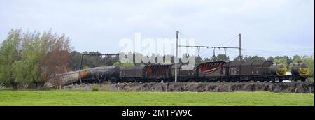 Illustration picture shows the wreck of the derailed train in Wetteren, Friday 10 May 2013. On Saturday night a freight train derailed and exploded on a track near Schellebelle (part of Wichelen, Wetteren). The train contained the chemical product acrylonitrile, a toxic and inflammable fluid that can cause breathing problems. Emergency services evacuated some 500 residents. One local resident died and 49 persons were brought to hospital.  Stock Photo