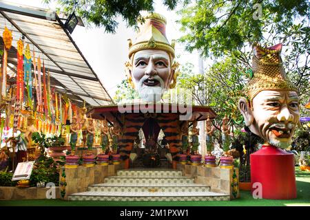 Ancient hermit or antique ruin eremite statues for thai people travel visit and respect praying blessing holy mystery at Wat Rai Khing or Raikhing tem Stock Photo