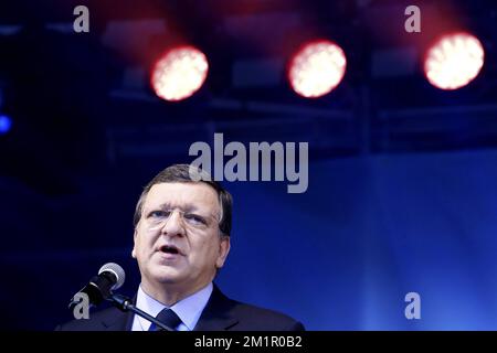 Portuguese Jose Manuel Barroso, President of the European Commission, pictured during the launch of the League of Young Voters by the European Youth Forum at the Place Luxembourg / Luxemburgplein in Brussels, Thursday 30 May 2013.  Stock Photo