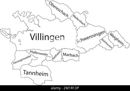 White tagged quarters map of VILLINGEN-SCHWENNINGEN, GERMANY Stock Vector