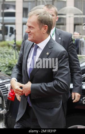 Poland's Prime Minister Donald Tusk arrives for a meeting of the European council on the second day of the EU summit of heads of state and government, at the EU headquarters in Brussels, Friday 28 June 2013.  Stock Photo