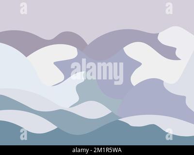 Winter landscape with snowy hills. Mountain landscape in a flat style, winter cold weather. View of the snow-capped hills. Design for prints and poste Stock Vector