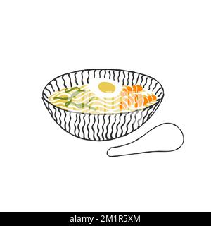 Asian cuisine noodle soup isolated illustration on white background Stock Vector