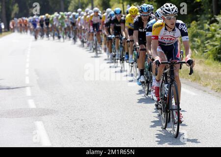 Belgian Bart De Clercq of Lotto - Belisol leads the pack during the tenth stage of the Tour de France, 197km from Saint-Gildas-des-Bois to Saint-Malo, France. Stock Photo