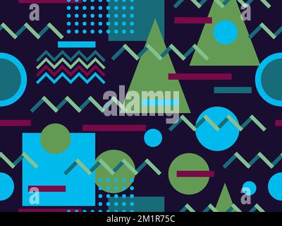 Memphis seamless pattern with geometric shapes in 80s style.  Colorful geometric shapes, bauhaus style elements. Design of promotional products, wrapp Stock Vector