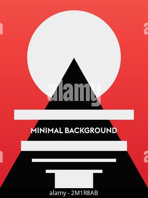 A vertical editable geometrical red banner in minimalistic style looking like a mountain and sun Stock Vector