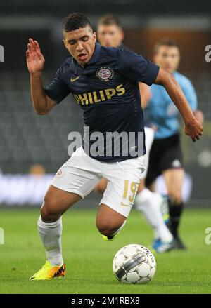 PSV's Zakaria Bakkali pictured during the return leg of the third qualifying round of the Champions League between Belgian First Division soccer team Zulte Waregem and Dutch soccer team PSV Eindhoven at the Constant Vanden Stock stadium in Brussels, Wednesday 07 August 2013.  Stock Photo