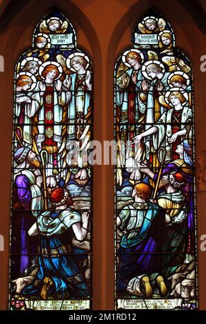 Angels Appearing To The Shepherds - Stained Glass Window, St James, New Brighton, Wirral, UK Stock Photo