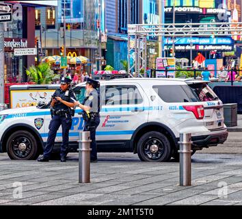 NYPD officers in the Times Square subway station in New York on ...