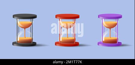 3D icon of sandglass, stylish set of detailed icons of transparent shape and sand Stock Vector