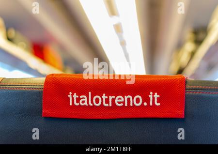 Rome, Italy; October 31, November: Back of a seat in an Italo train Stock Photo