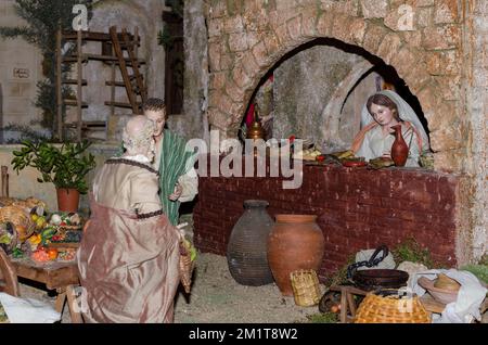 Seville, Spain; December 6, 2022:  Figurines in the Bethlehem of the Nativity Stock Photo