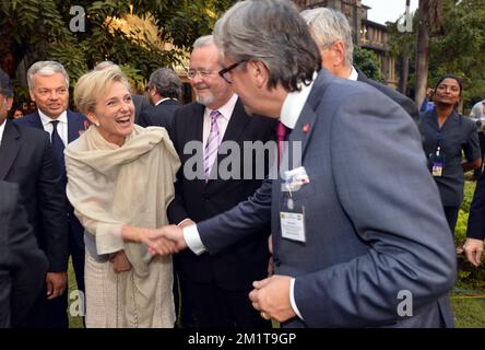 20131127 - MUMBAI, INDIA: Vice-Prime Minister and Foreign Minister Didier Reynders, Princess Astrid of Belgium, President of Antwerp Port Authority, Port Alderman, vice-mayor of the City of Antwerp Marc Van Peel and Philip Heylen, Vice Mayor of Antwerp pictured during the opening ceremony of the exhibition Flemish Masterpieces From Antwerp at the Chhatrapati Shivaji Maharaj Vastu Shangrahalaya (formerly Prince of Wales Museum) in Mumbai, India, Wednesday 27 November 2013, on the third day of an economic mission of Belgian Princess Astrid to India. BELGA PHOTO ERIC LALMAND Stock Photo