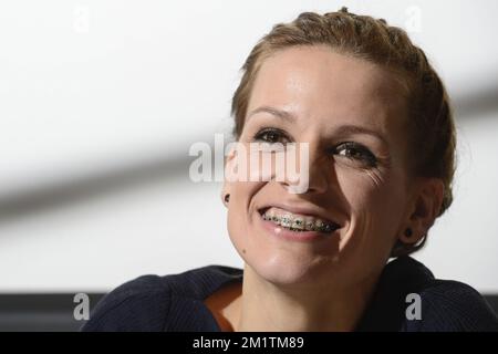 20140116 - BRUSSELS, BELGIUM: Actress Veerle Baetens pictured during a press conference of the 'Vlaams Audiovisueel Fonds', as Belgian film The Broken Circle Breakdown was nominated for an Academy Award (Oscar) for Best Foreign Language Film, Thursday 16 January 2014 in Brussels. BELGA PHOTO DIRK WAEM Stock Photo