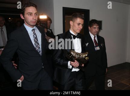 20140122 - LINT, BELGIUM: Essevee's Thorgan Hazard and pictured after the 60th edition of the 'Golden Shoe' award ceremony, Wednesday 22 January 2014, in Lint. The Golden Shoe (Gouden Schoen / Soulier d'Or) is an award for the best soccer player of the Belgian Jupiler Pro League championship during the calender year 2013. BELGA PHOTO VIRGINIE LEFOUR Stock Photo