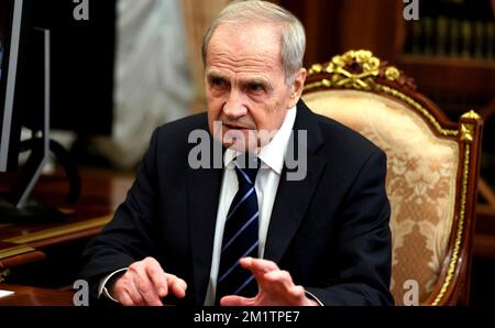 Moscow, Russia. 12th Dec, 2022. Russian Constitutional Court Chairman Valery Zorkin during a face-to-face meeting with President Vladimir Putin at the Kremlin, December 12, 2022 in Moscow, Russia. Credit: Mikhail Metzel/Kremlin Pool/Alamy Live News Stock Photo