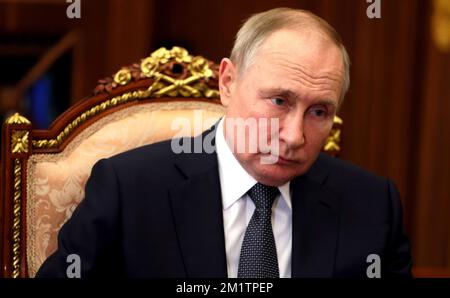 Moscow, Russia. 12th Dec, 2022. Russian President Vladimir Putin holds a face-to-face meeting with Constitutional Court Chairman Valery Zorkin at the Kremlin, December 12, 2022 in Moscow, Russia. Credit: Mikhail Metzel/Kremlin Pool/Alamy Live News Stock Photo