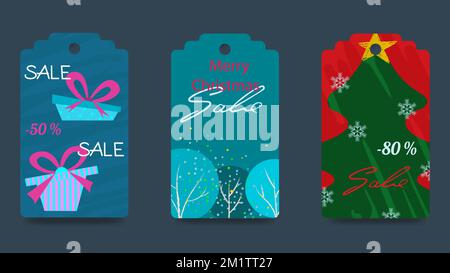 Set of abstract tags for christmas sale. Seasonal label templates for printing. Christmas, New Year, Christmas gifts. Vector Stock Vector