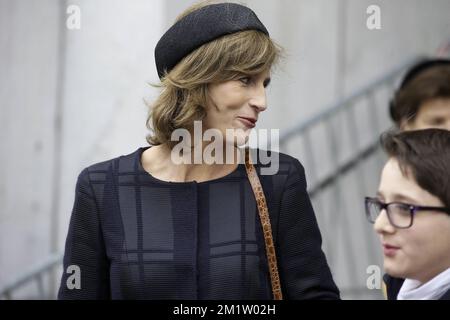 20140218 - BRUSSELS, BELGIUM: Princess Marie Esmeralda and her son Leopoldo Daniel pictured at a special Mass to commemorate the deceased members of the Belgian Royal Family, at the Onze-Lieve-Vrouwkerk - Eglise Notre-Dame church in Laeken-Laken, Brussels, Tuesday 18 February 2014. BELGA PHOTO NICOLAS MAETERLINCK Stock Photo