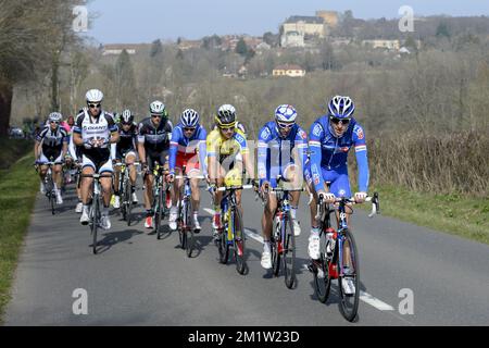 20140311 - MAGNY-COURS, FRANCE: Illustration picture shows the pack of cyclists during the third stage of the 72nd edition of Paris-Nice cycling race, 180km from Toucy to Circuit de Nevers Magny-Cours, Tuesday 11 March 2014.  Stock Photo