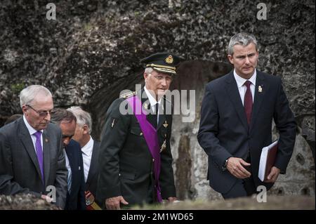 King Philippe - Filip of Belgium pictured during a commemorative service for the 100th anniversary of the First World War, Sunday 03 August 2014, at the Fort de Loncin in Ans.  Stock Photo