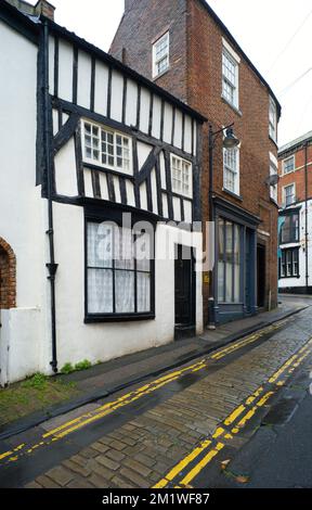 Leading Post Street, street, scarborough, old town, wooden framed building, old buildings, cobbled streets, Stock Photo