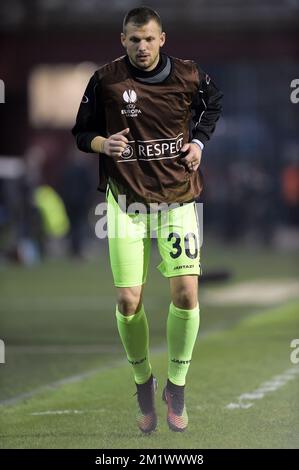 20141023 - TRABZON, TURKEY: Lokeren's goalkeeper Davino Verhulst pictured during a game between Turkish club Trabzonspor AS and Belgian soccer team KSC Lokeren OVL in the Huseyin Avni Aker Stadium in Trabzon, Thursday 23 October 2014. It is the third day of the group stage of the UEFA Europa League competition, in group L. BELGA PHOTO YORICK JANSENS Stock Photo