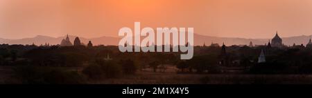 Sunset landscape over ancient buddhist temples in Myanmar Stock Photo