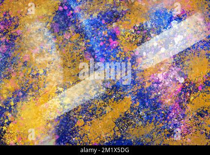 Splatter abstract background in gold, purple, and pink. Reflections on a tabletop formed the base for this digitally painted digital wallpaper. Stock Photo