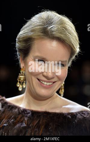 20150203 - BRUSSELS, BELGIUM: Queen Mathilde of Belgium pictured during a performance of 'Alcina' of George Frideric Handel, in a production of Belgian opera house De Munt-La Monnaie and Dutch 'De Nationale Opera', in Brussels, Tuesday 03 February 2015. BELGA PHOTO ERIC LALMAND Stock Photo
