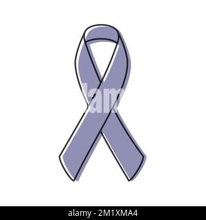 Awareness ribbon. Black outline. Periwinkle color. Vector illustration, flat design Stock Vector