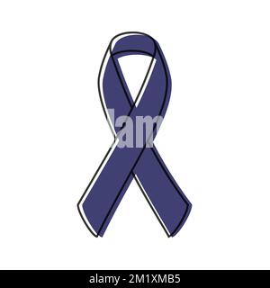 Awareness ribbon. Black outline. Purple color. Vector illustration, flat design Stock Vector