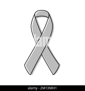 Awareness ribbon. Black outline. Grey color. Vector illustration, flat design Stock Vector