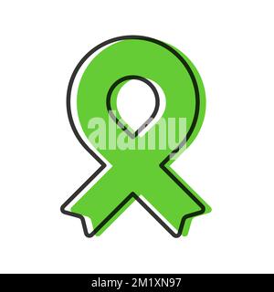 Awareness ribbon. Black outline. Lime green color. Geometrical shape. Vector illustration, flat design Stock Vector